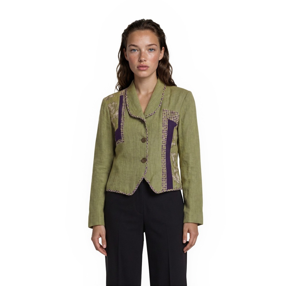 Vintage Canvasbacks Blazer Women's Size Medium Petite MP Green Linen Silk Coat